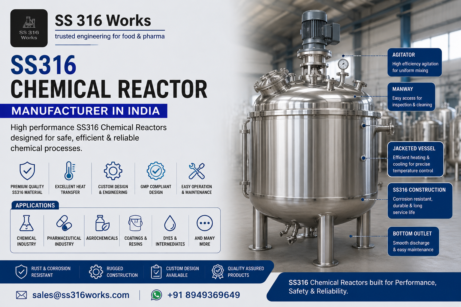 SS316 Chemical Reactor Manufacturer in India
